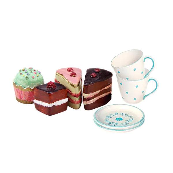 Aizulhomey - thee- en cakeset wit met blauw.